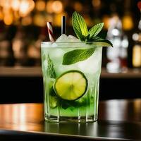 A Mojito Cocktail With a Refreshing Combination of Mint, Lime, and Soda AI Generated photo