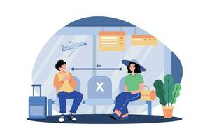 Social distancing in airport illustration concept vector