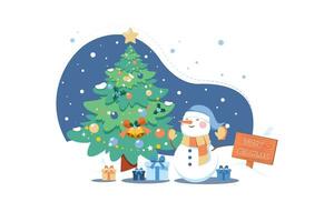 Christmas Tree With Snowman Illustration concept on white background vector