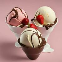 Chocolate, Vanilla and Strawberry Ice Cream Isolated photo