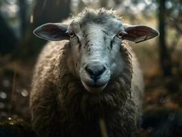 Sheep portrait created with Generative AI technology photo