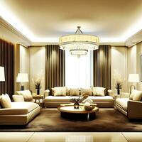 Contemporary Drawing Room with Comfortable Sofa, Flower Vase, and beautiful furnitures AI Generative photo