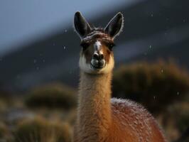 Guanaco portrait created with Generative AI technology photo