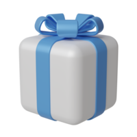 White gift box with blue bow icon. 3d render illustration. png