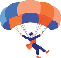 Hand Drawn adventurous traveler parachuting from the sky in flat style vector