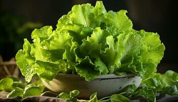 Fresh salad, nature healthy gourmet, close up of green leaf generated by AI photo