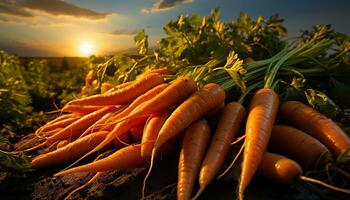 fresco, orgánico vegetales cosechado desde el vibrante, Dom besado granja generado por ai foto