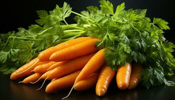 fresco, sano ensalada zanahoria, perejil, hoja, verdura, orgánico, vegetariano generado por ai foto