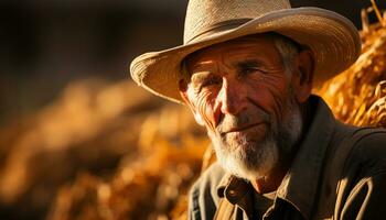 Smiling senior man, farmer, looking at camera with confidence generated by AI photo