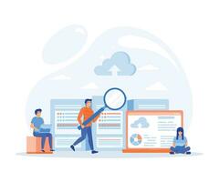 business technology cloud computing service concept, data center storage server connect on cloud with administrator and developer, flat vector modern illustration