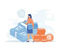 Payment methods, Characters paying with credit card, cash with banknotes and online by electronic bank transfer, flat vector modern illustration