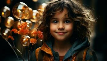 sonriente chica, alegre retrato, linda niño mirando a cámara generado por ai foto