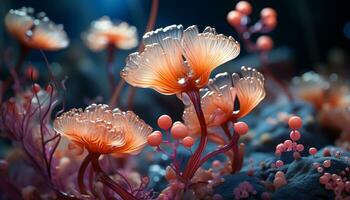 Underwater plant growth, colorful fish, coral reef beauty generated by AI photo