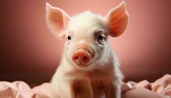 Cute piglet puppy looking at camera, small and fluffy generated by AI photo