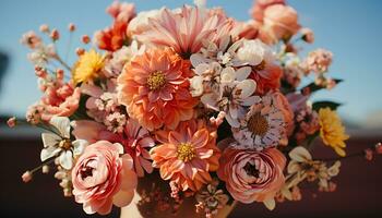 Vibrant colors blossom in nature bouquet, celebrating love ornate beauty generated by AI photo