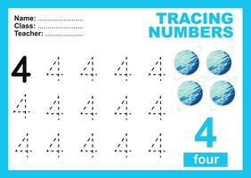 Trace and write number for children. Exercise for children to recognize the number. Educational worksheet for preschool vector