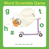 Spelling Word Scramble worksheet. Worksheet for learning English. Educational activity for children. Simple educational printable worksheet. Vector illustration.
