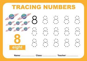 rastro y escribir número para niños. ejercicio para niños a reconocer el número. educativo hoja de cálculo para preescolar vector