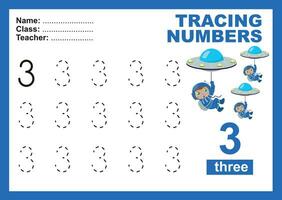 Trace and write number for children. Exercise for children to recognize the number. Educational worksheet for preschool vector