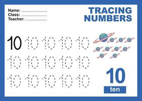 Trace and write number for children. Exercise for children to recognize the number. Educational worksheet for preschool vector