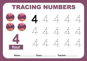 Trace and write number for children. Exercise for children to recognize the number. Educational worksheet for preschool vector