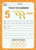 Trace and write number for children. Exercise for children to recognize the number. Educational worksheet for preschool vector