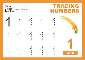 Trace and write number for children. Exercise for children to recognize the number. Educational worksheet for preschool vector