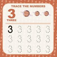 Trace and write number for children. Exercise for children to recognize the number. Educational worksheet for preschool vector