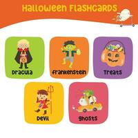 Halloween flashcard collection. Cute Halloween flashcards collection. Printable game cards. Ready to print. vector