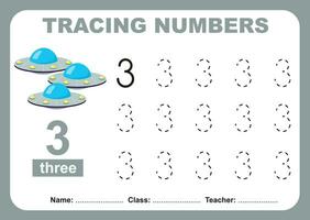 Trace and write number for children. Exercise for children to recognize the number. Educational worksheet for preschool vector