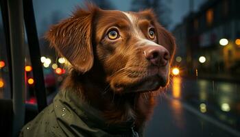 A cute puppy sitting in the dark, reflecting on friendship generated by AI photo