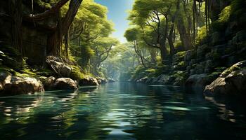 Tranquil scene nature beauty in a tropical rainforest generated by AI photo