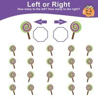 Mathematic activity page. Calculate and write the result. Left or Right worksheet for children vector