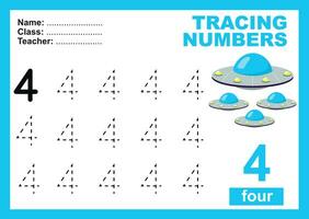 Trace and write number for children. Exercise for children to recognize the number. Educational worksheet for preschool vector