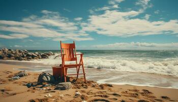 Tranquil scene blue water, coastline, summer relaxation, outdoor vacations generated by AI photo