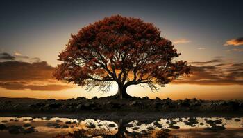 tranquilo atardecer, naturaleza belleza reflejado en el otoño paisaje generado por ai foto