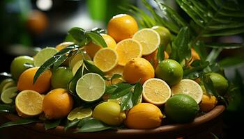 Freshness of citrus fruit, ripe and juicy, nature vibrant colors generated by AI photo