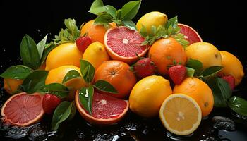 Freshness of citrus fruit, nature vibrant colors, healthy eating generated by AI photo