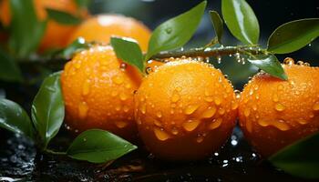 Freshness of citrus fruit, wet with dew, brings summer refreshment generated by AI photo