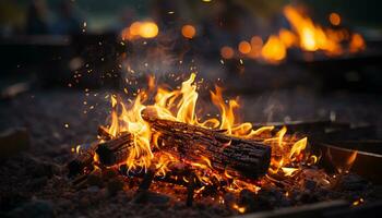 fuego se enciende, ardiente brillante, calefacción naturaleza brillante hoguera generado por ai foto