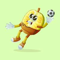 jackfruit character blocking a shot as a goalkeeper vector