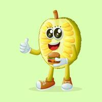 jackfruit character holding a burger and smiling vector