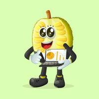 jackfruit character holding a laptop with graphs vector