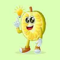 jackfruit character thinking with a light bulb vector