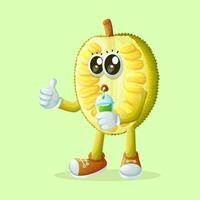 jackfruit character drinking a green smoothie vector