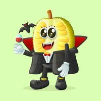 jackfruit character dressed as a vampire and holding a glass vector