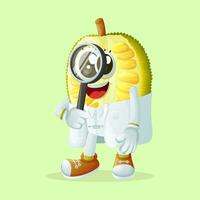 jackfruit character as a scientist holding magnifying glass vector