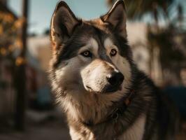 Alaskan Malamute dog created with Generative AI technology photo