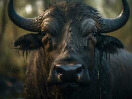 Buffalo portrait created with Generative AI technology photo