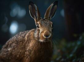 Hare portrait created with Generative AI technology photo